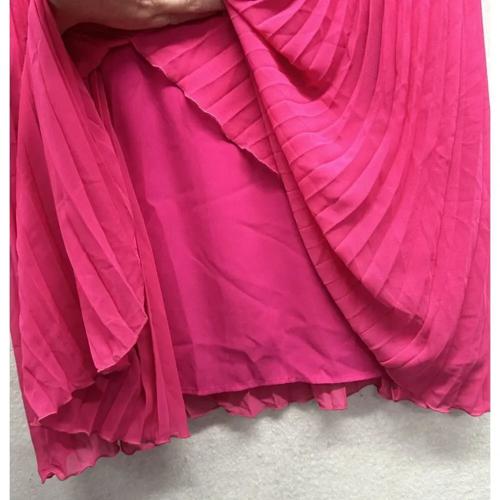 CECE Ruffle Pleated Shift Dress Womens Size 1X Bright Rose Lined - Picture 4 of 9